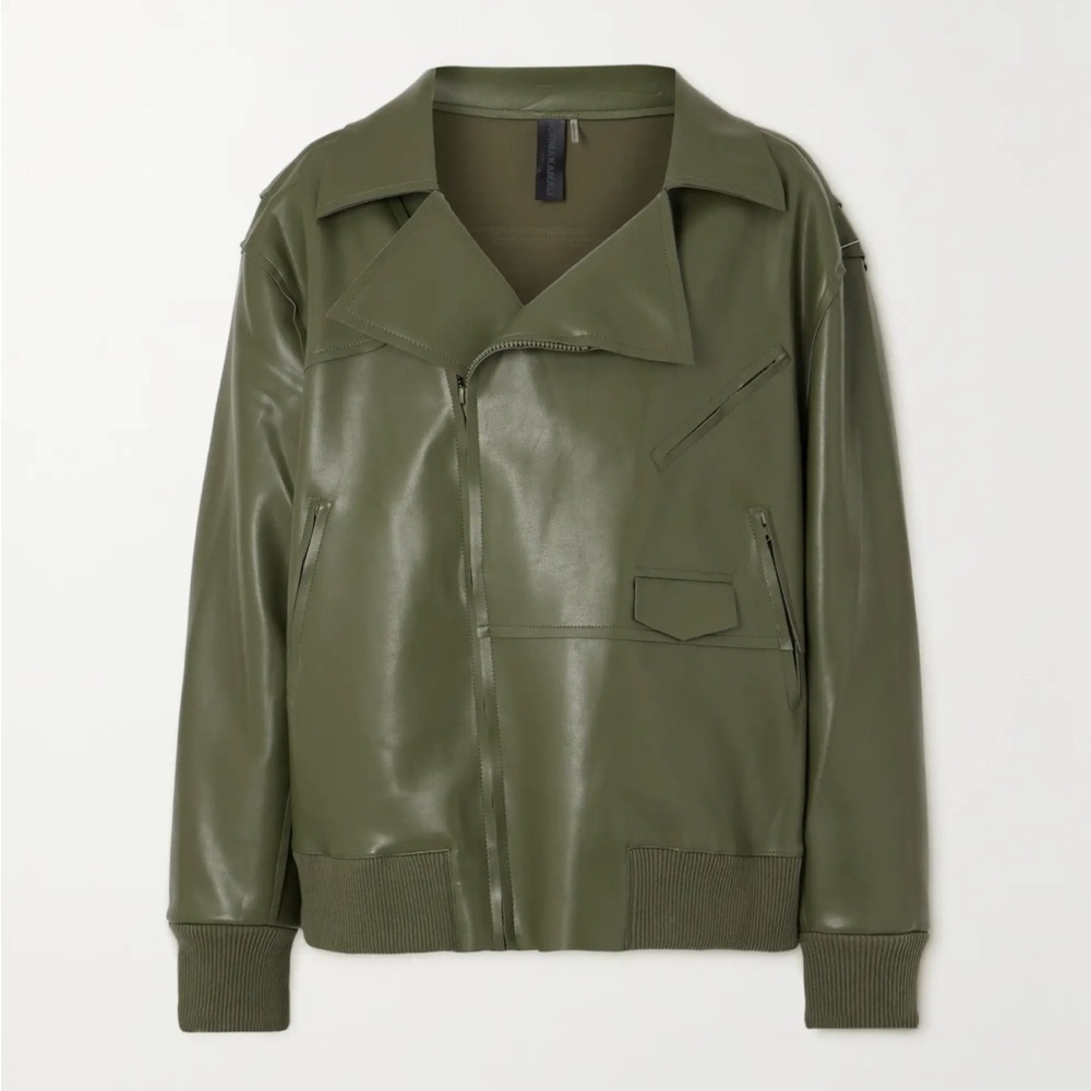 Norma Kamali Oversized faux leather biker jacket Olive